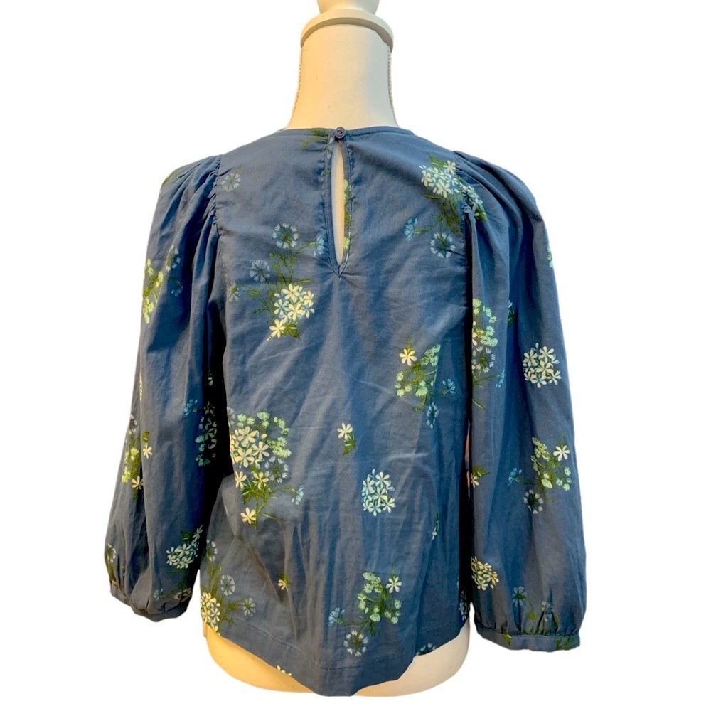 Denim Round Neck 3/4 Sleeve Blouse - Picture 2 of 8